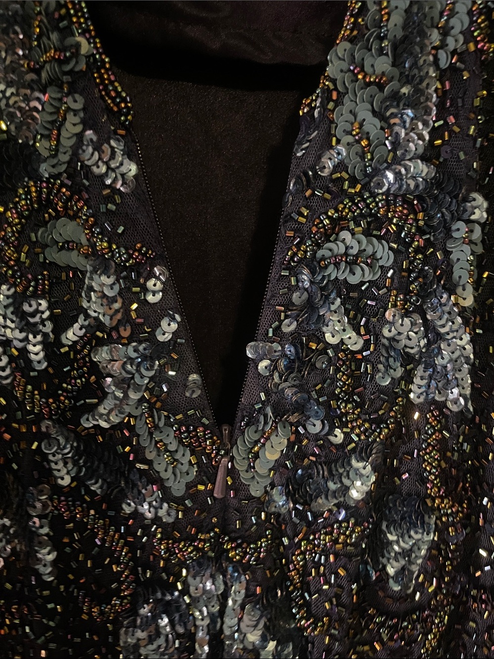 Elegant Navy Sequin Slip Dress with Floral beaded Accents - Picture 9 of 9